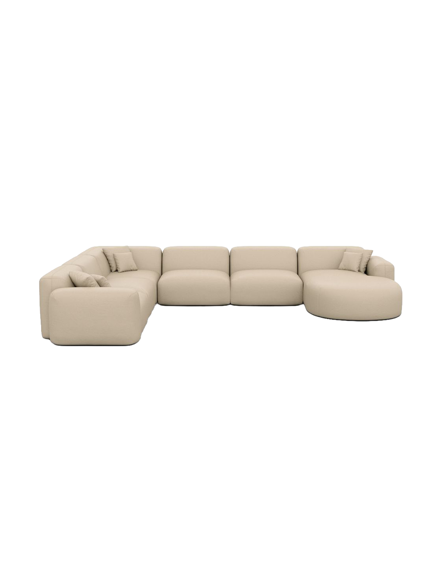 
7-Sitzer Design Echtleder Panorama-Sofa „Aras XXL“ - Echtleder Beige / Lange Seite links
