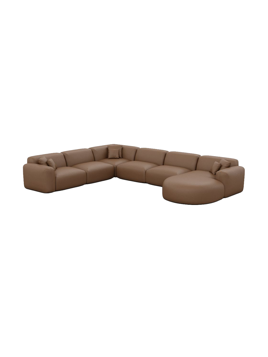 
7-Sitzer Design Echtleder Panorama-Sofa „Aras XXL“ - Echtleder Beige / Lange Seite links