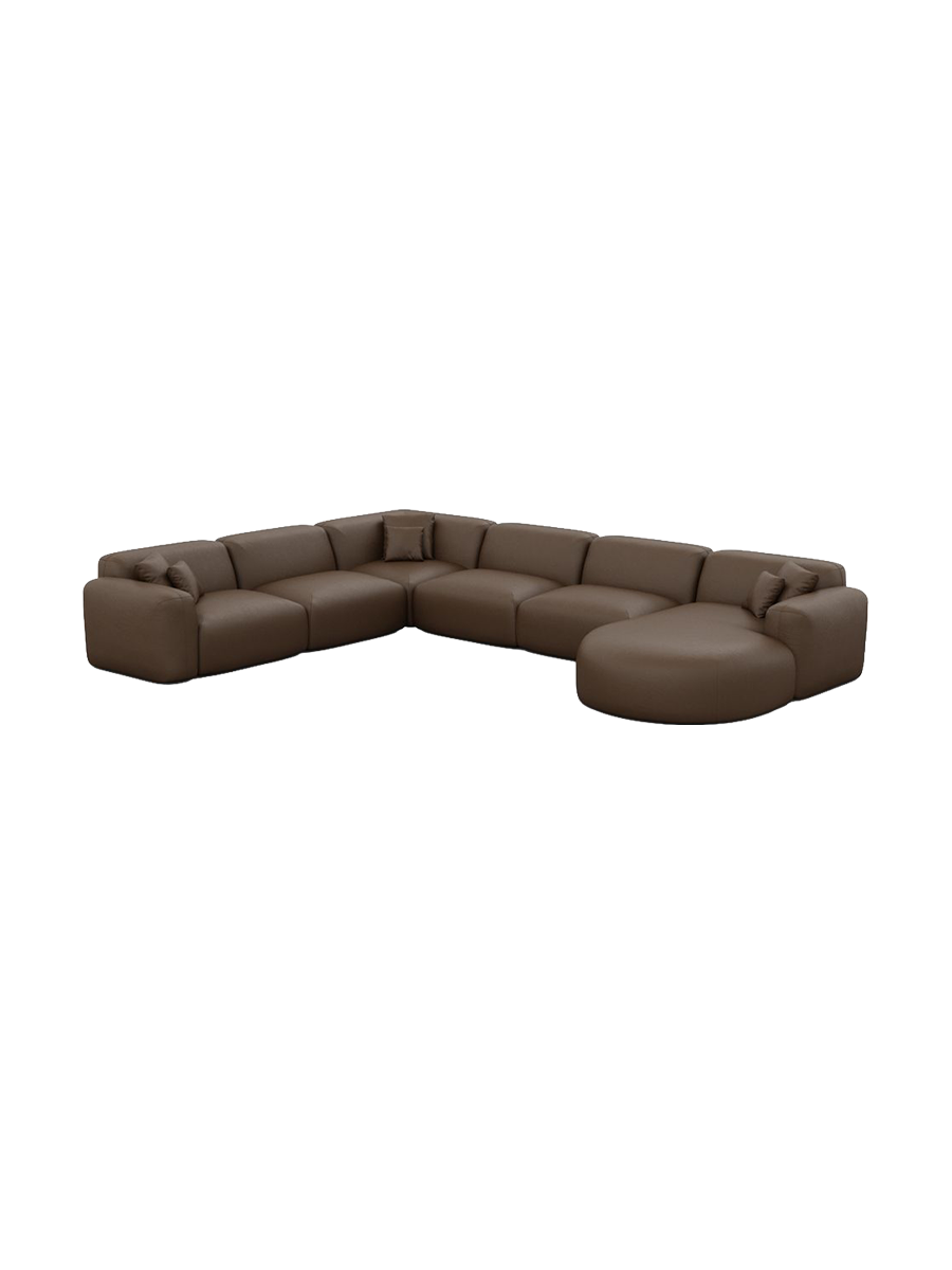 
7-Sitzer Design Echtleder Panorama-Sofa „Aras XXL“ - Echtleder Beige / Lange Seite links
