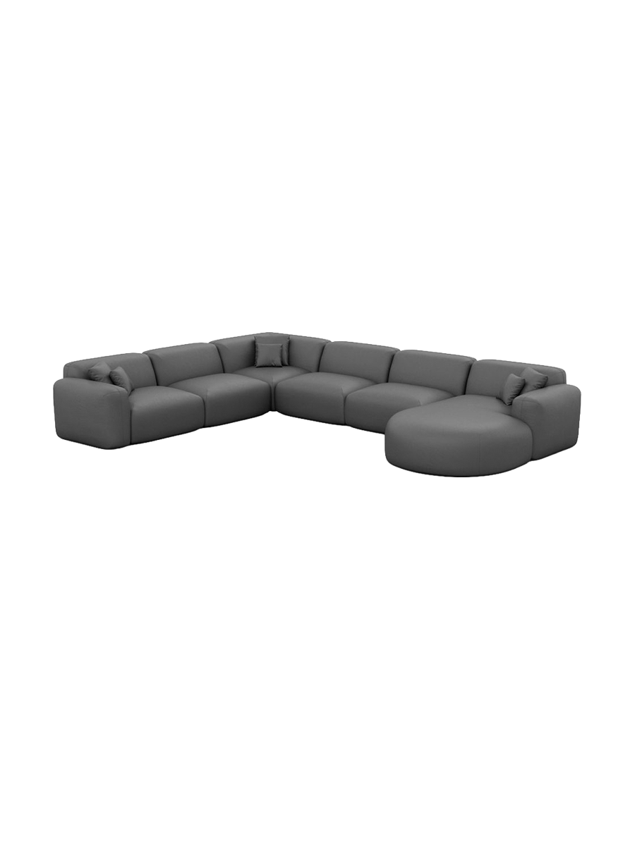 
7-Sitzer Design Echtleder Panorama-Sofa „Aras XXL“ - Echtleder Beige / Lange Seite links