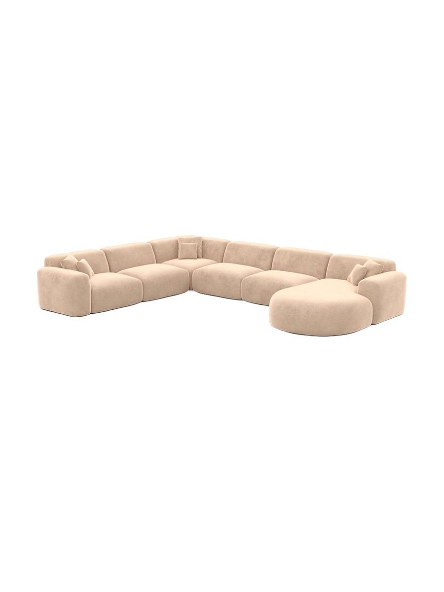 
7-Sitzer Design Panorama-Sofa „Aras XXL“ mit Samtbezug - Samtbezug Beige / Lange Seite links