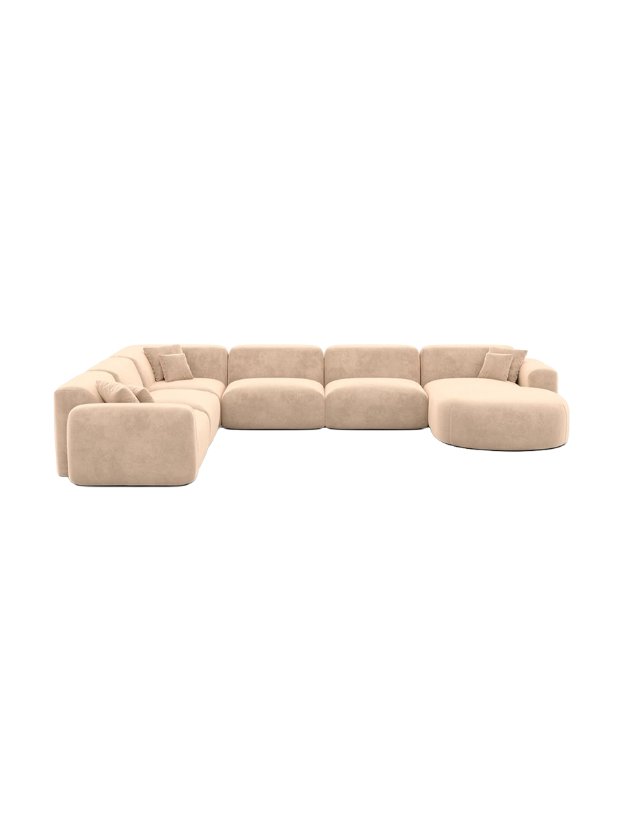 
7-Sitzer Design Panorama-Sofa „Aras XXL“ mit Samtbezug - Samtbezug Beige / Lange Seite links