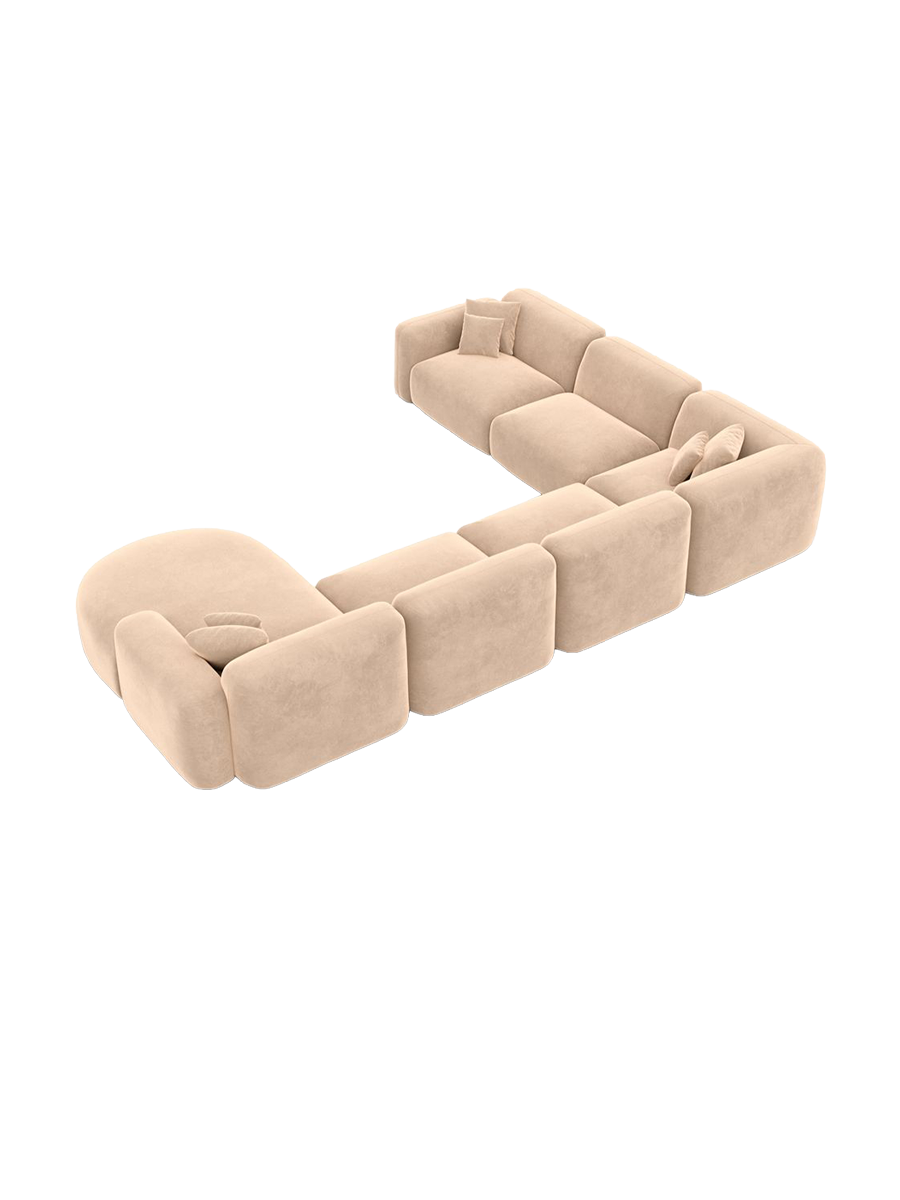 
7-Sitzer Design Panorama-Sofa „Aras XXL“ mit Samtbezug - Samtbezug Beige / Lange Seite links