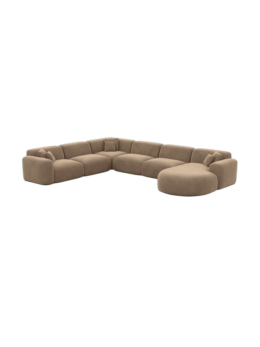 
7-Sitzer Design Panorama-Sofa „Aras XXL“ mit Samtbezug - Samtbezug Beige / Lange Seite links