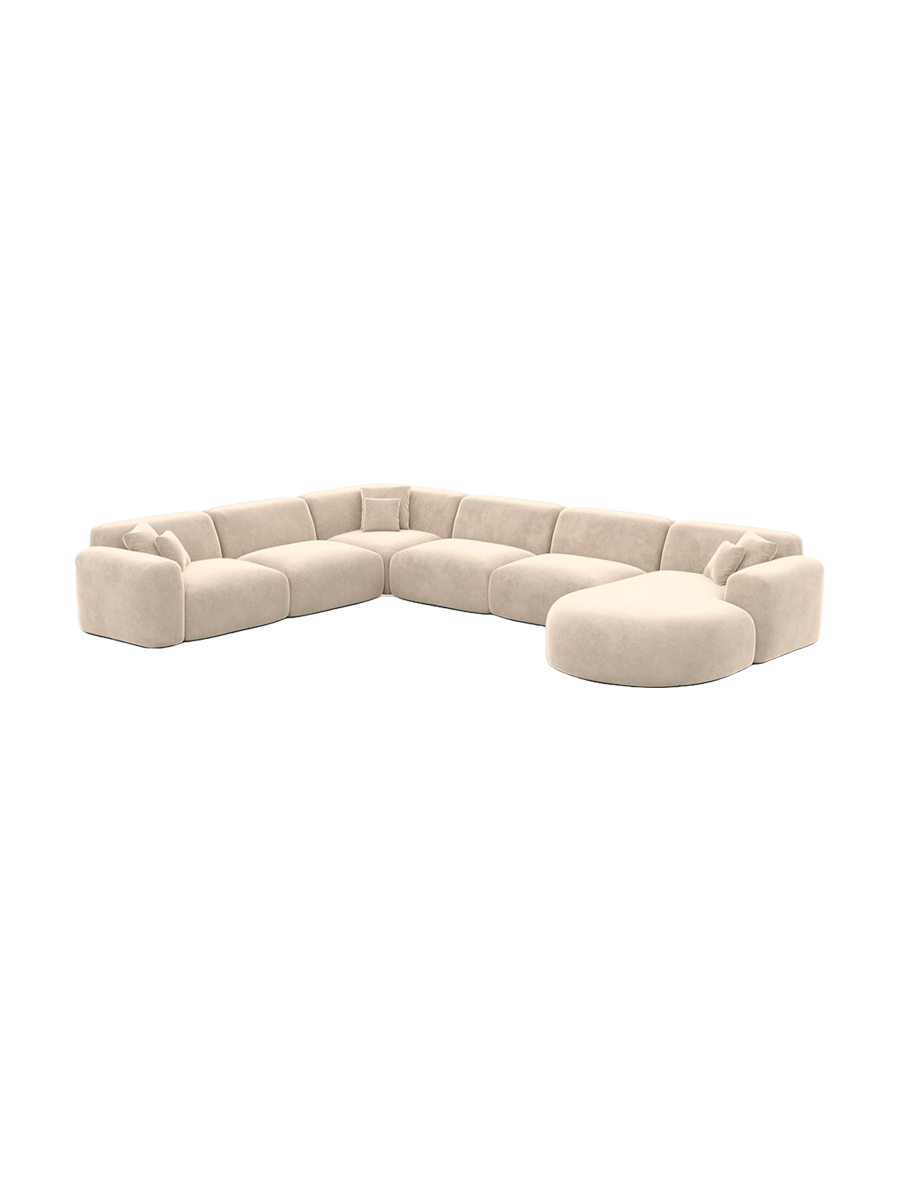 
7-Sitzer Design Panorama-Sofa „Aras XXL“ mit Samtbezug - Samtbezug Beige / Lange Seite links