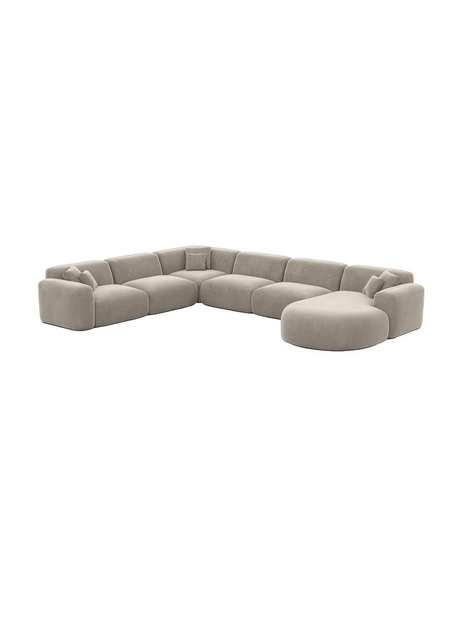 
7-Sitzer Design Panorama-Sofa „Aras XXL“ mit Samtbezug - Samtbezug Beige / Lange Seite links