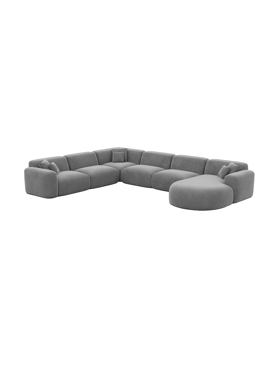 
7-Sitzer Design Panorama-Sofa „Aras XXL“ mit Samtbezug - Samtbezug Beige / Lange Seite links