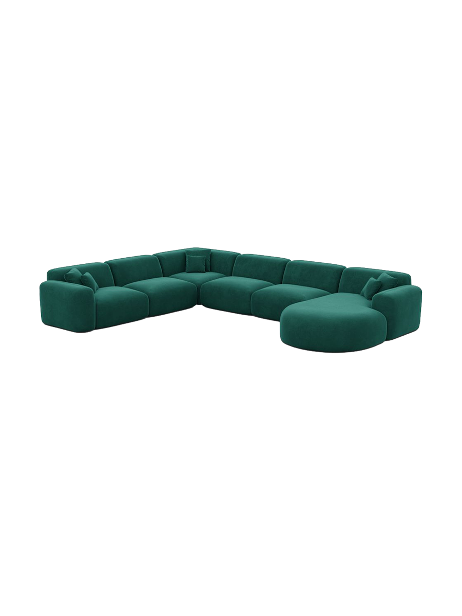 
7-Sitzer Design Panorama-Sofa „Aras XXL“ mit Samtbezug - Samtbezug Beige / Lange Seite links