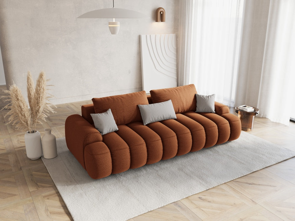 
4-Seater Designer Sofa "Kimi" with Sleeping Function - Structured Fabric Brick