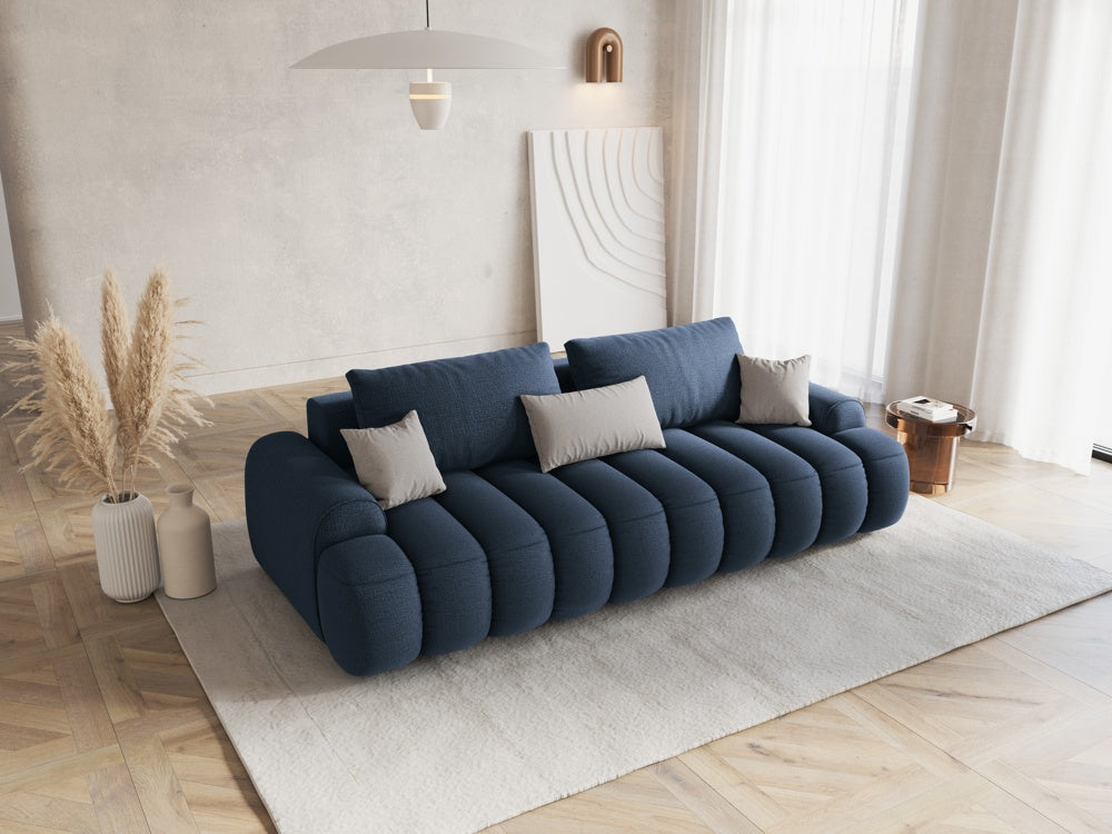 
4-Seater Designer Sofa "Kimi" with Sleeping Function - Structured Fabric Blue