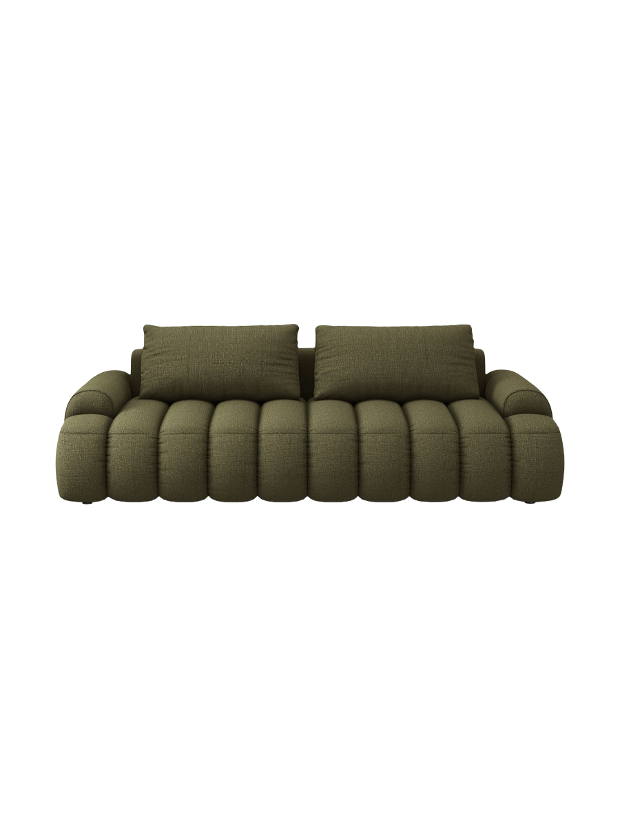
4-Seater Designer Sofa "Kimi" with Sleeping Function - Textured Fabric Green
