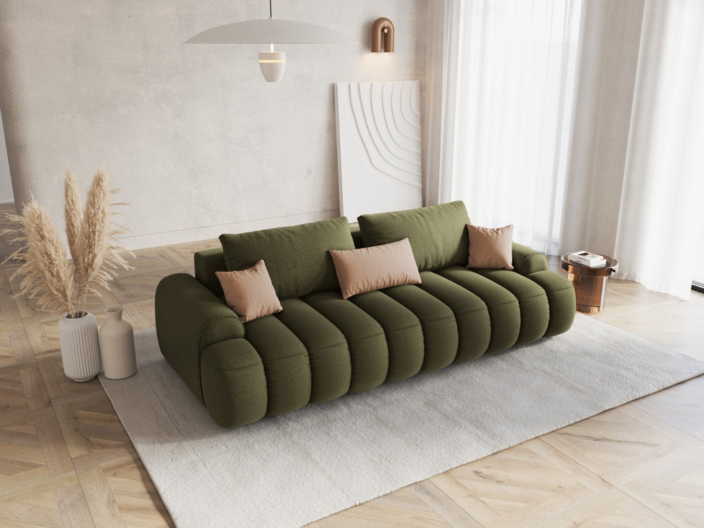 
4-Seater Designer Sofa "Kimi" with Sleeping Function - Textured Fabric Green
