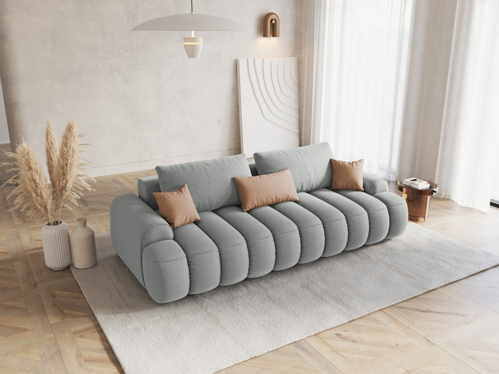 
4-Seater Designer Sofa "Kimi" with Sleeping Function - Structural Fabric Light Grey
