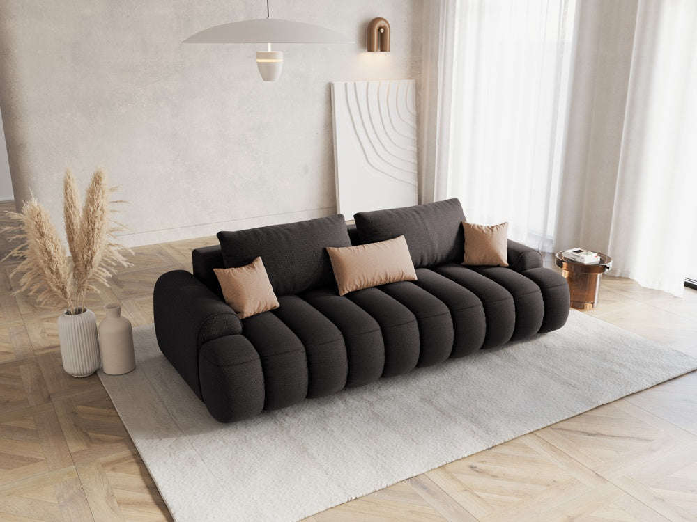
4-Seater Designer Sofa "Kimi" with Sleeping Function - Structured Fabric Dark Grey