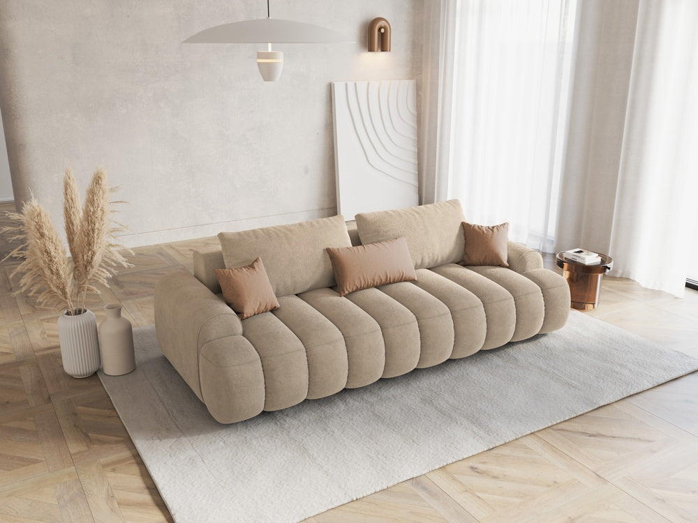 
4-Seater Designer Sofa "Kimi" with Sleeping Function - Velvet Light Beige