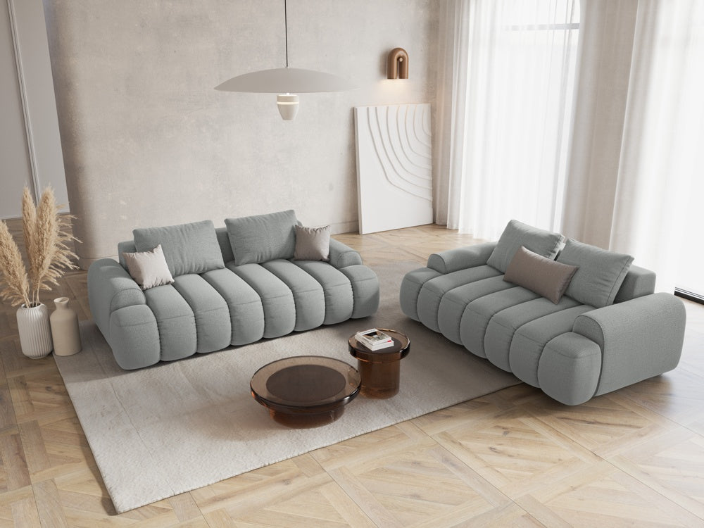 
2-Seater Designer Sofa "Kimi" - Structural Fabric Light Grey