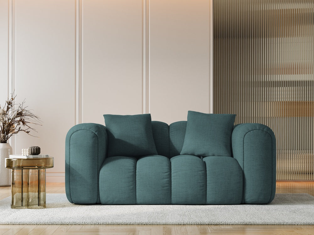 
2-Seater Design Sofa "Arden" - Structured Fabric Petrol