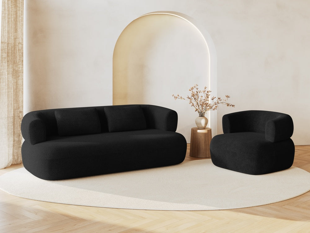 
2-Seater Design Sofa "Estro" - Black bouclé