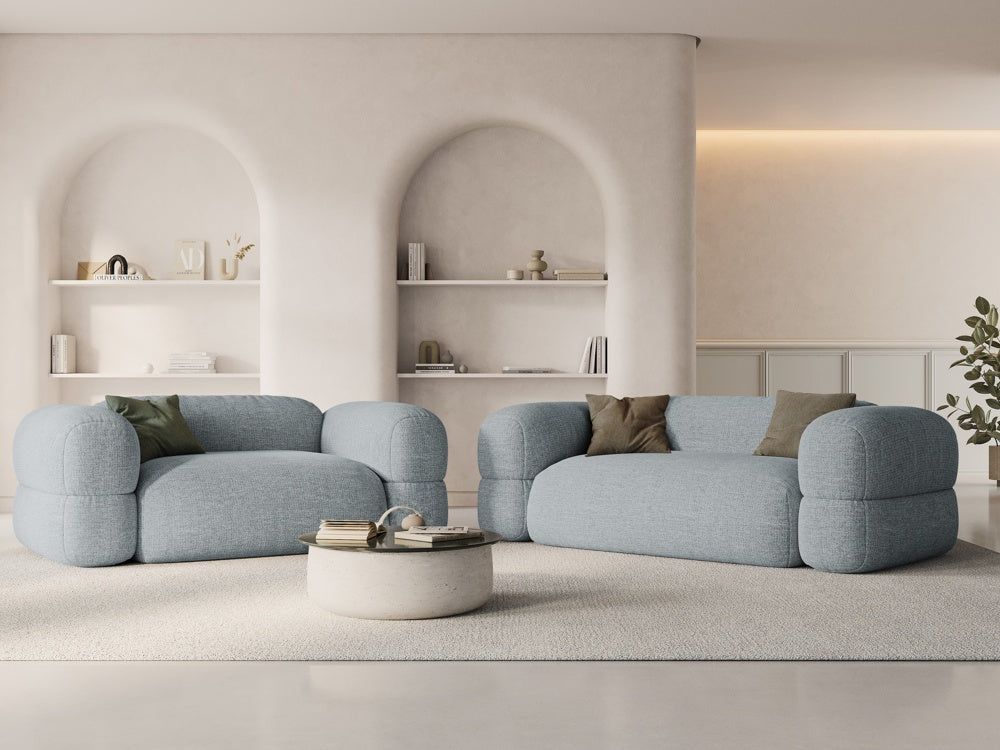 
2-Sitzer Design Sofa "Lony" - Strukturstoff Pastellblau