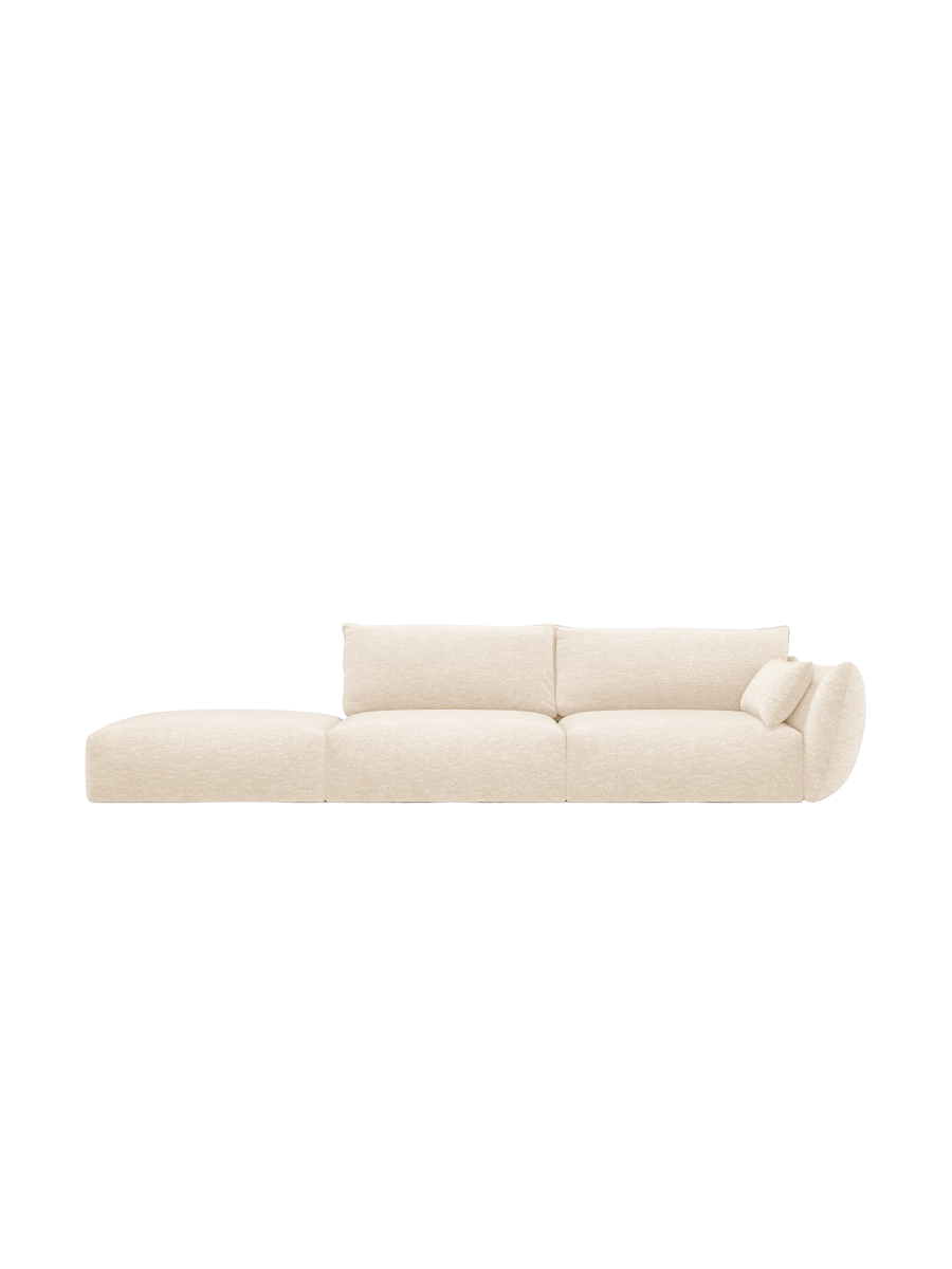 
Canapé design 4 places "Clau" avec ottomane - Chenille Beige Clair / Ottomane à gauche