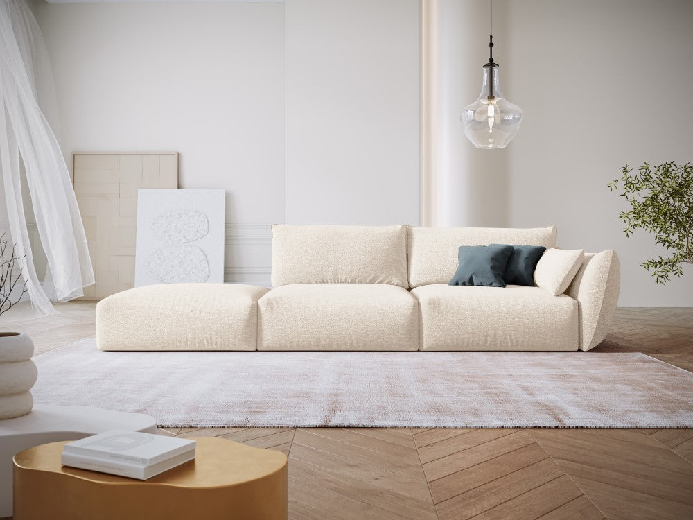 
Canapé design 4 places "Clau" avec ottomane - Chenille Beige Clair / Ottomane à gauche