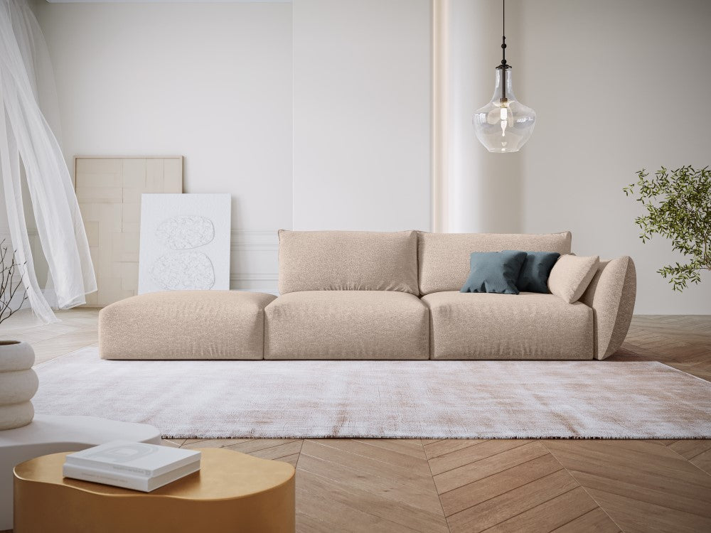 
Canapé design 4 places "Clau" avec ottomane - Chenille Beige / Ottomane à gauche