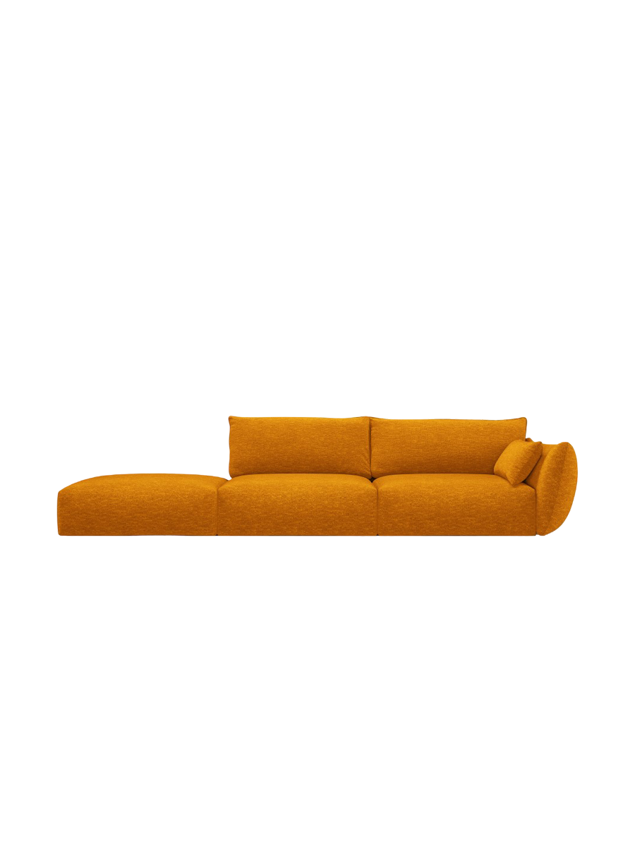 
Canapé design 4 places "Clau" avec ottomane - Chenille jaune moutarde / Ottomane à gauche