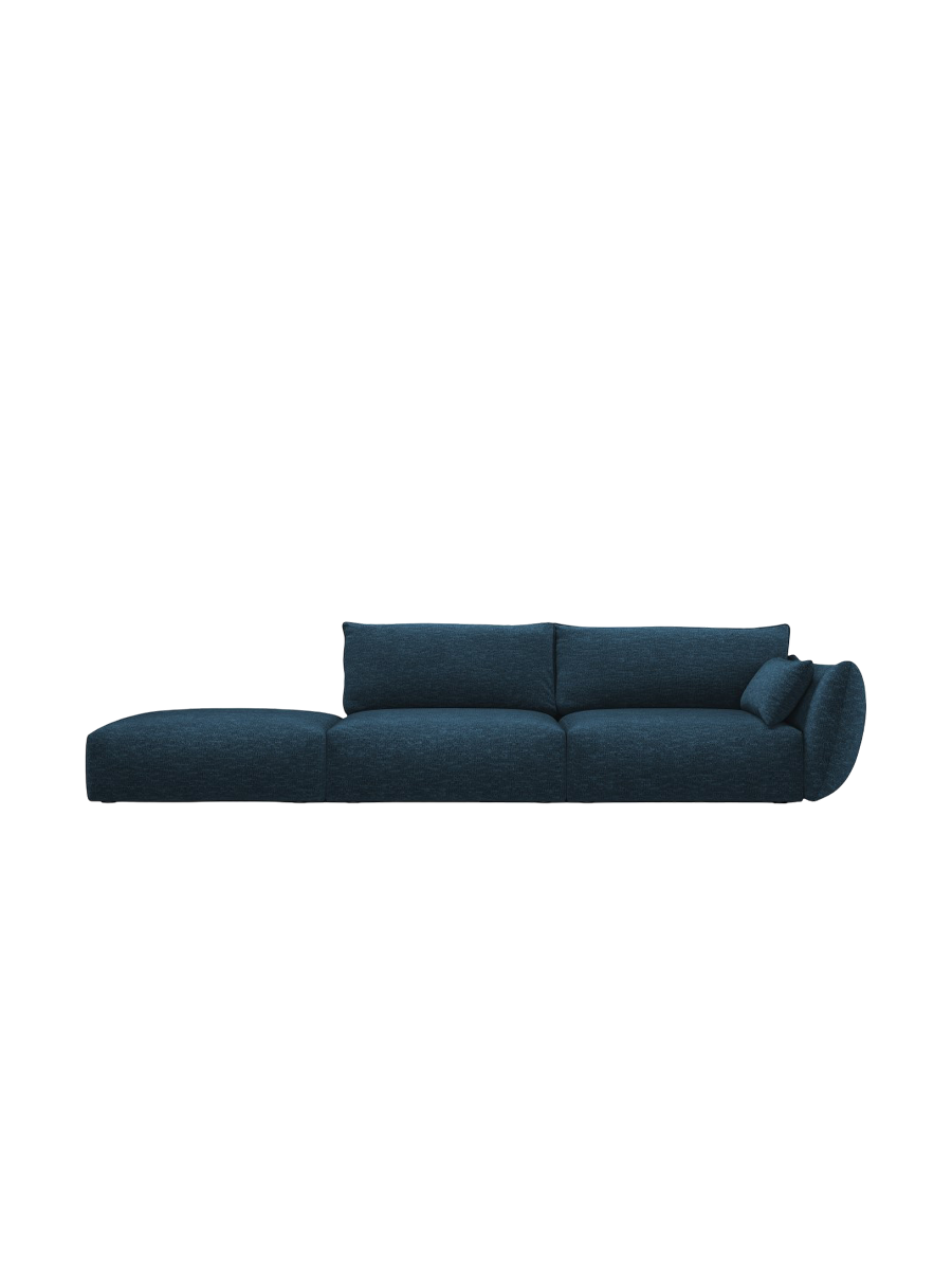 
Canapé design 4 places "Clau" avec ottomane - Chenille bleu roi / Ottomane à gauche
