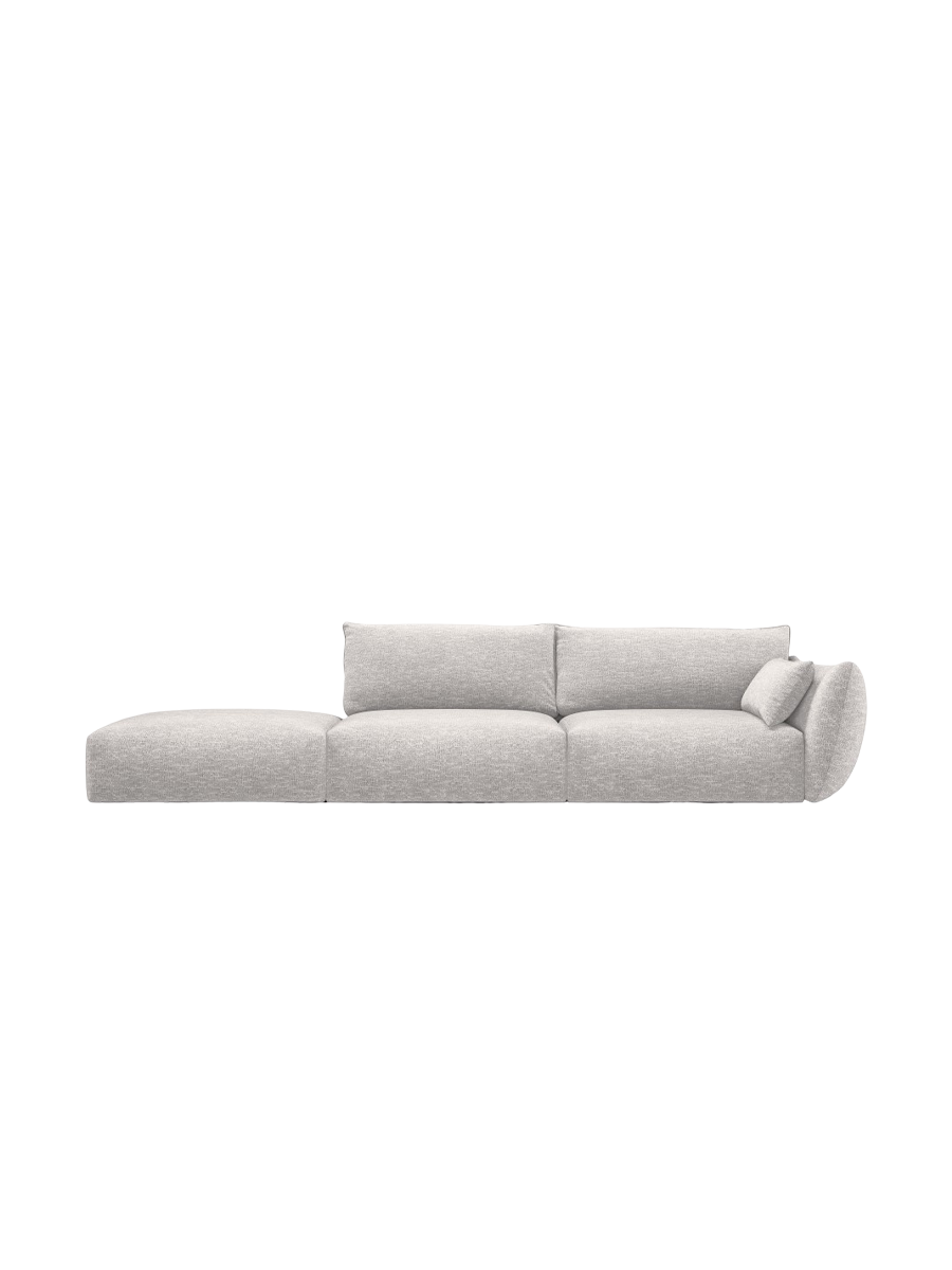 
Canapé design 4 places "Clau" avec ottomane - Chenille Gris clair / Ottomane à gauche