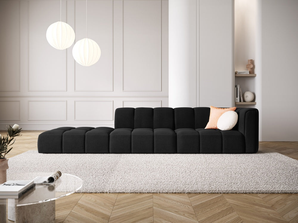 
4-Sitzer Design Sofa "Adams" mit Ottomane - Chenille Schwarz / links