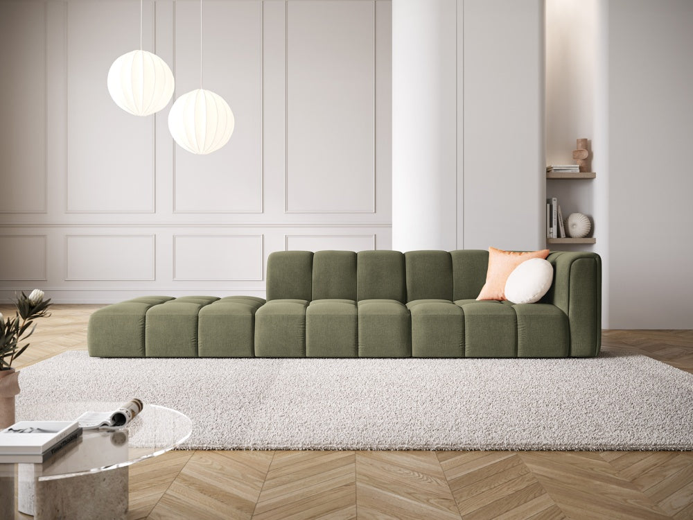 
4-Sitzer Design Sofa "Adams" mit Ottomane - Chenille Olivgrün / links