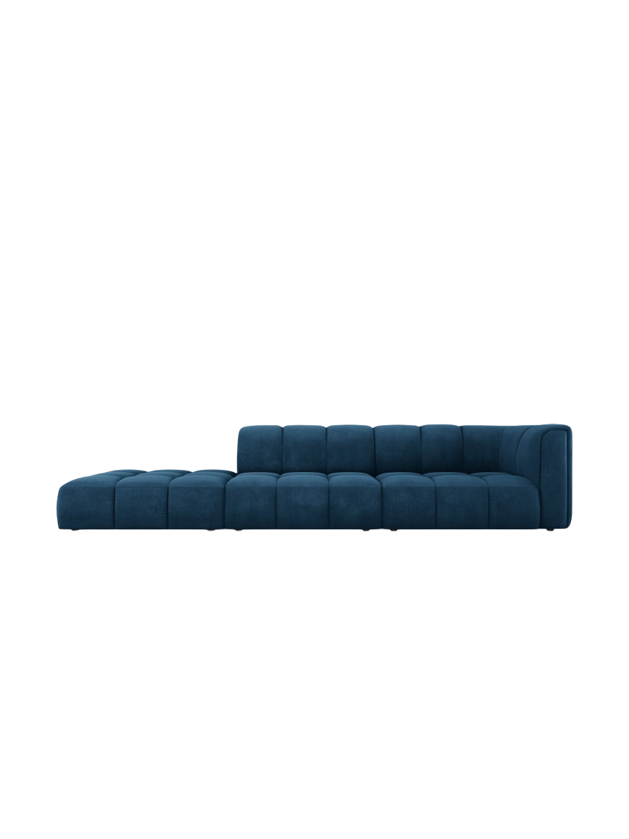 
4-Sitzer Design Sofa "Adams" mit Ottomane - Chenille Königsblau / links