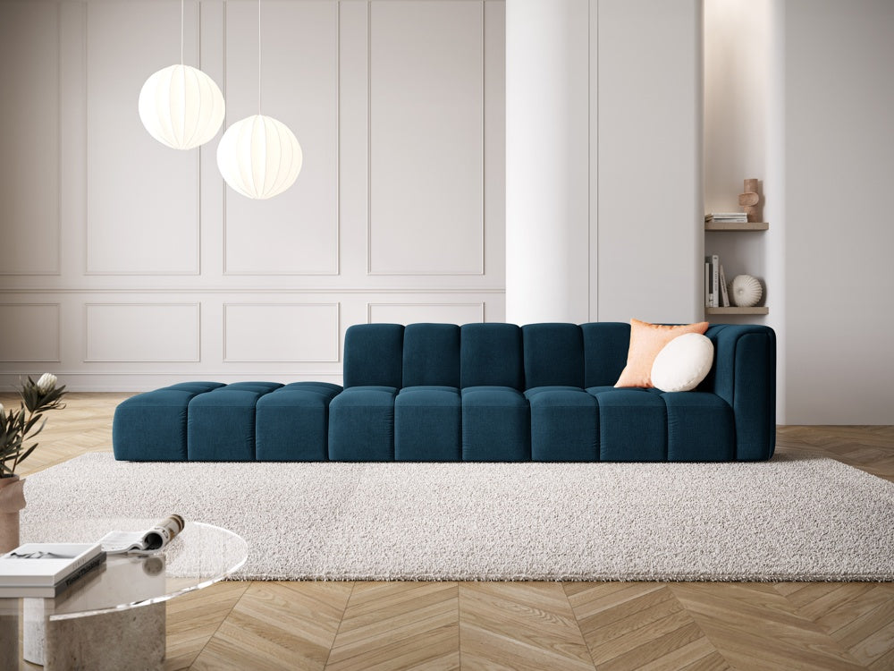 
4-Sitzer Design Sofa "Adams" mit Ottomane - Chenille Königsblau / links