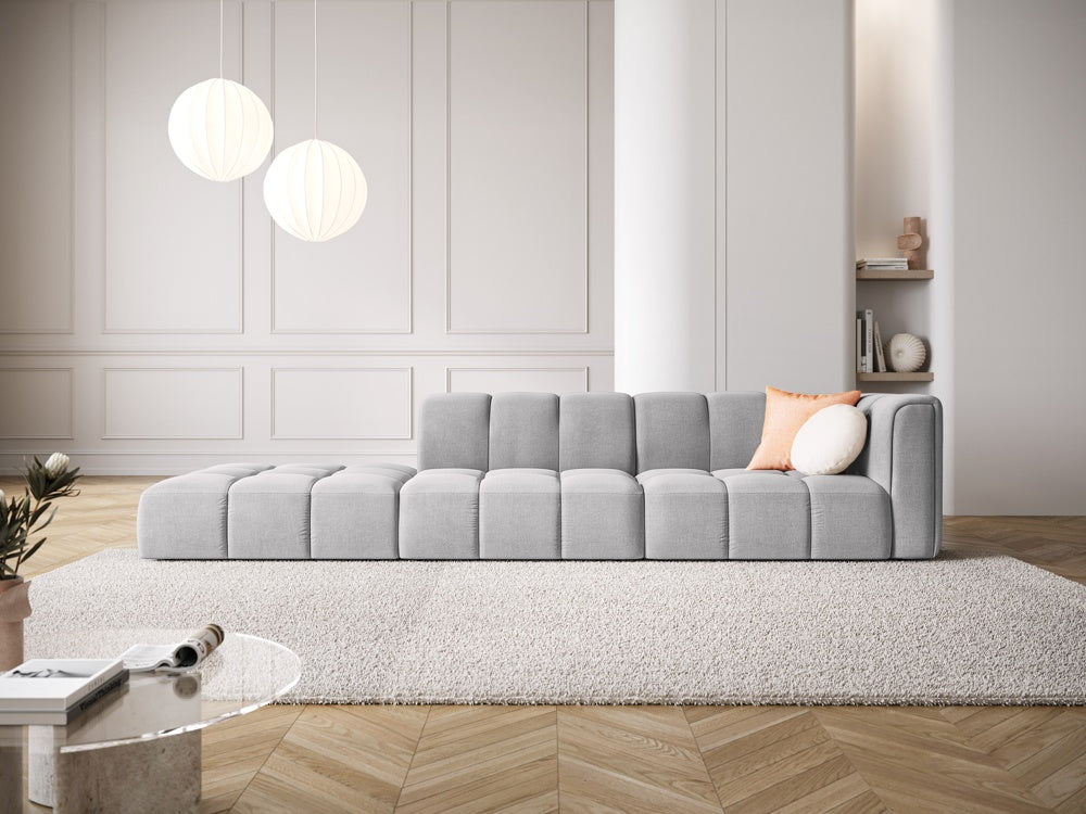 
4-Sitzer Design Sofa "Adams" mit Ottomane - Chenille Hellgrau / links