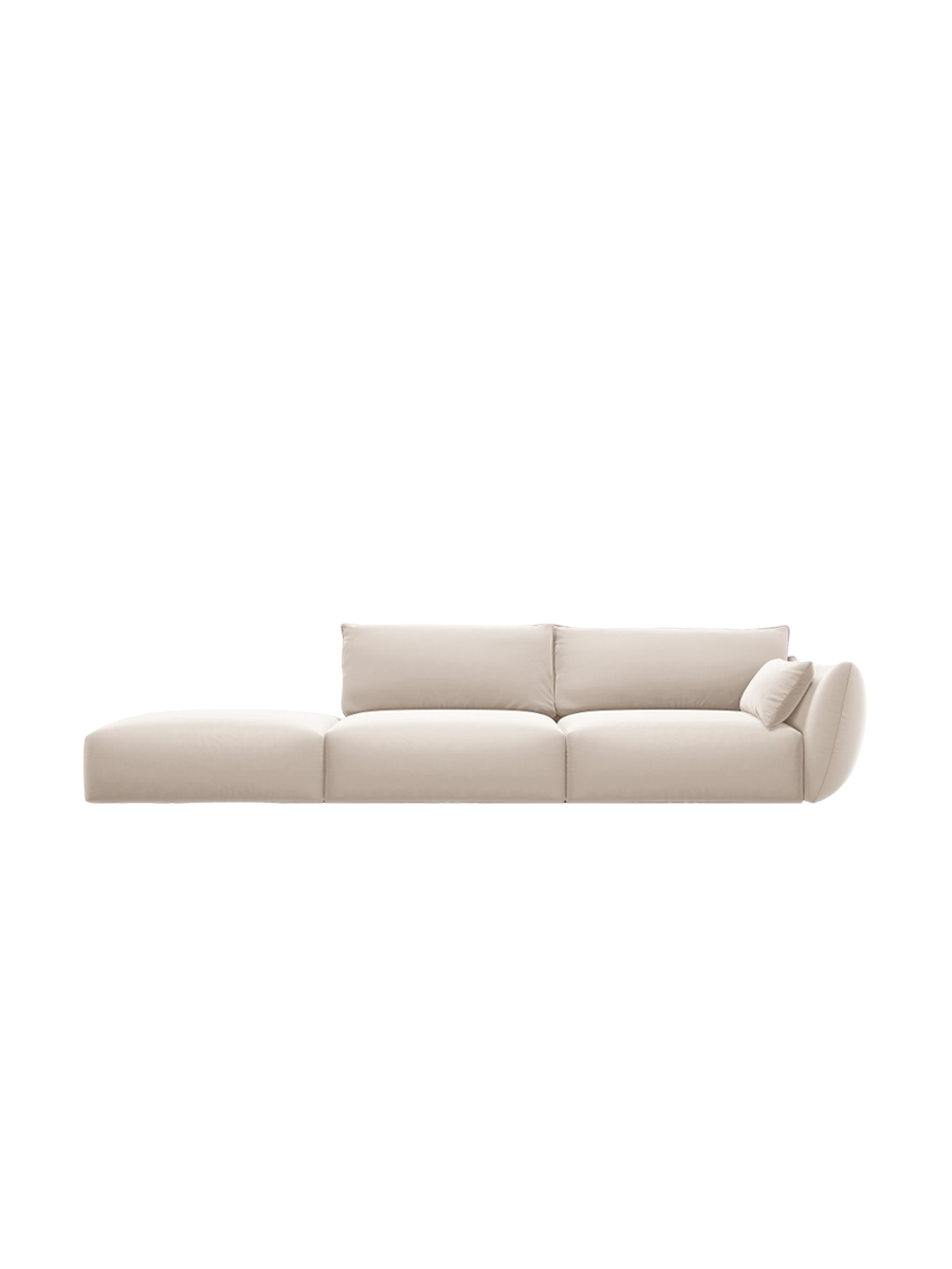 
Canapé design 4 places "Clau" avec ottomane - Velours Beige / Ottomane à gauche