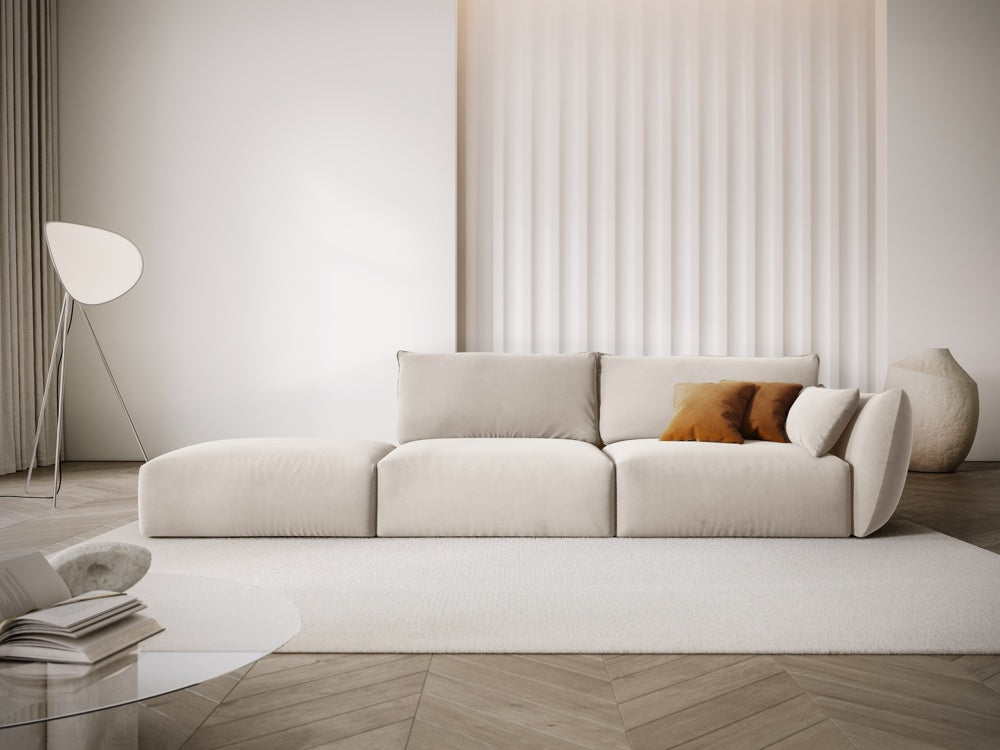 
Canapé design 4 places "Clau" avec ottomane - Velours Beige / Ottomane à gauche