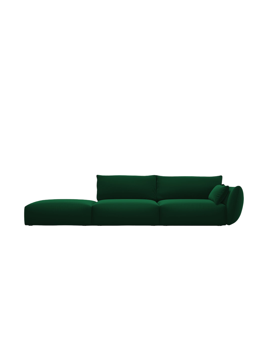 
Canapé design 4 places "Clau" avec ottomane - Velours vert bouteille / Ottomane à gauche