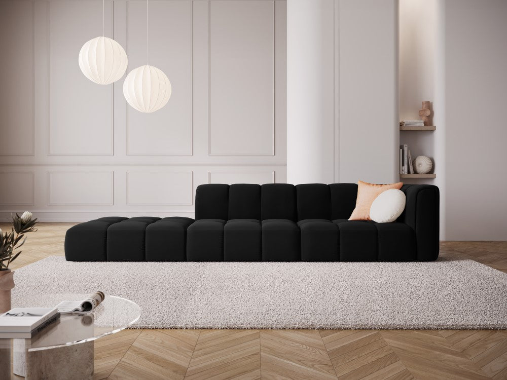 
4-Sitzer Design Sofa "Adams" mit Ottomane - Samt Schwarz / links