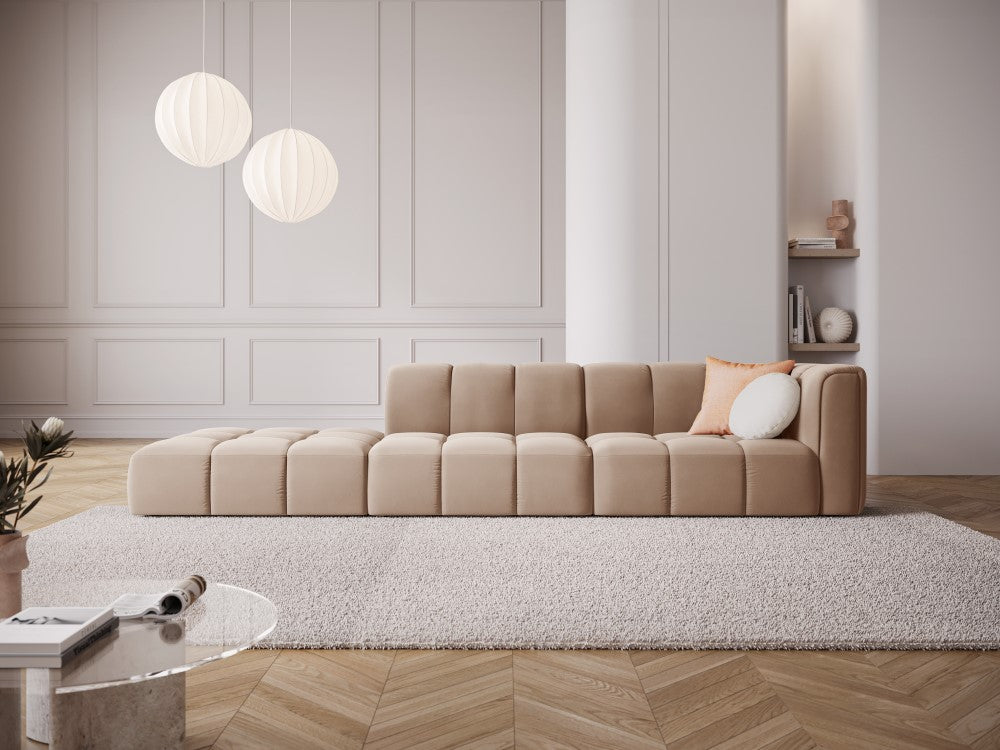 
4-Sitzer Design Sofa "Adams" mit Ottomane - Samt  Beige / links