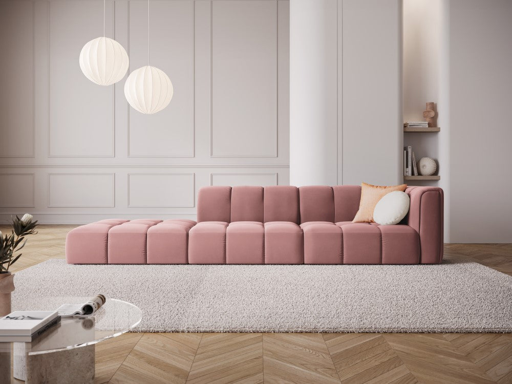 
4-Sitzer Design Sofa "Adams" mit Ottomane - Samt  Rosa / links
