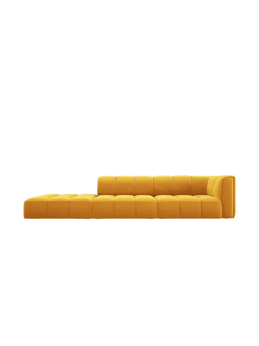 
4-Sitzer Design Sofa "Adams" mit Ottomane - Samt Senfgelb / links
