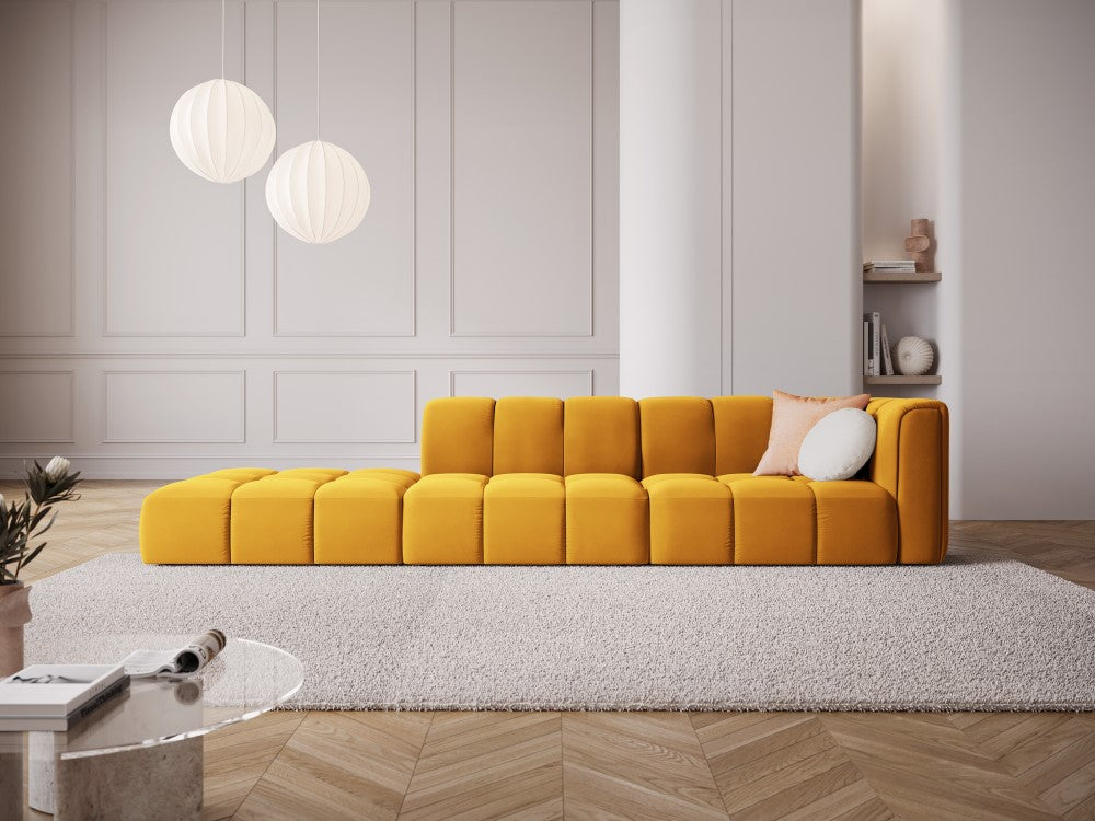 
4-Sitzer Design Sofa "Adams" mit Ottomane - Samt Senfgelb / links