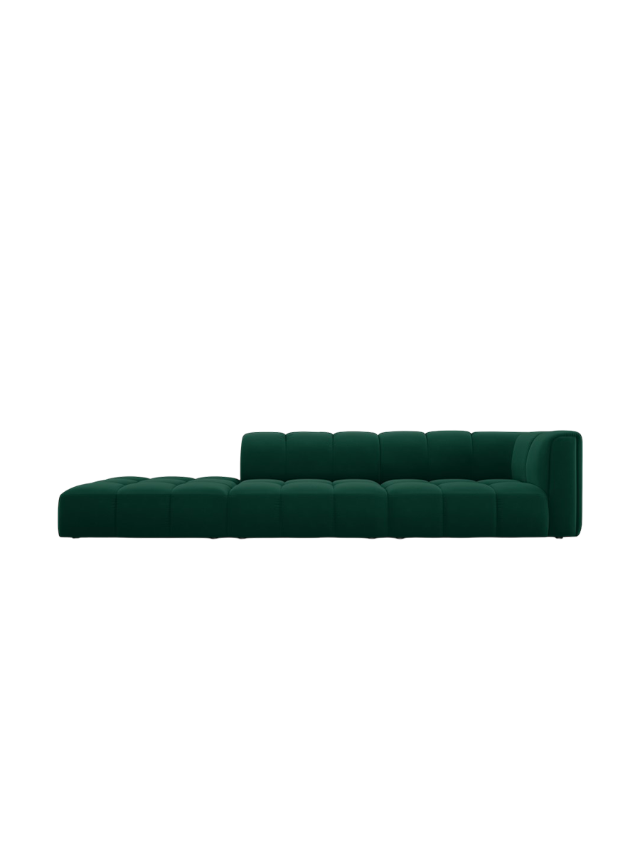 
4-Sitzer Design Sofa "Adams" mit Ottomane - Samt Flaschengrün / links