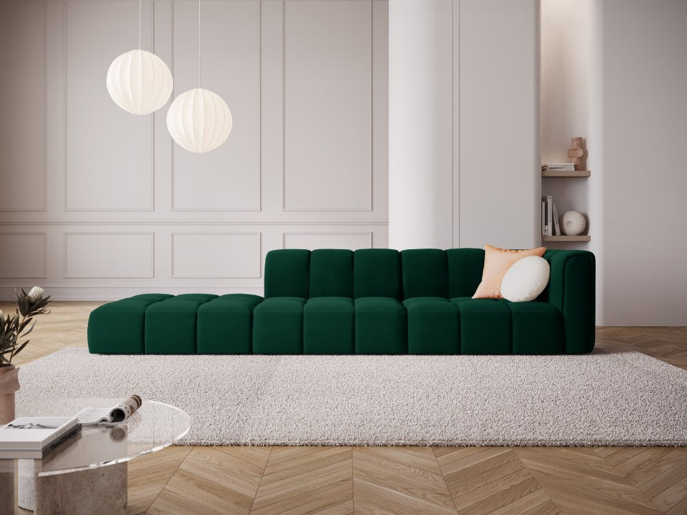 
4-Sitzer Design Sofa "Adams" mit Ottomane - Samt Flaschengrün / links