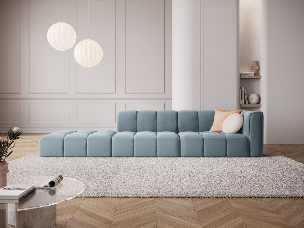 
4-Sitzer Design Sofa "Adams" mit Ottomane - Samt Hellblau / links