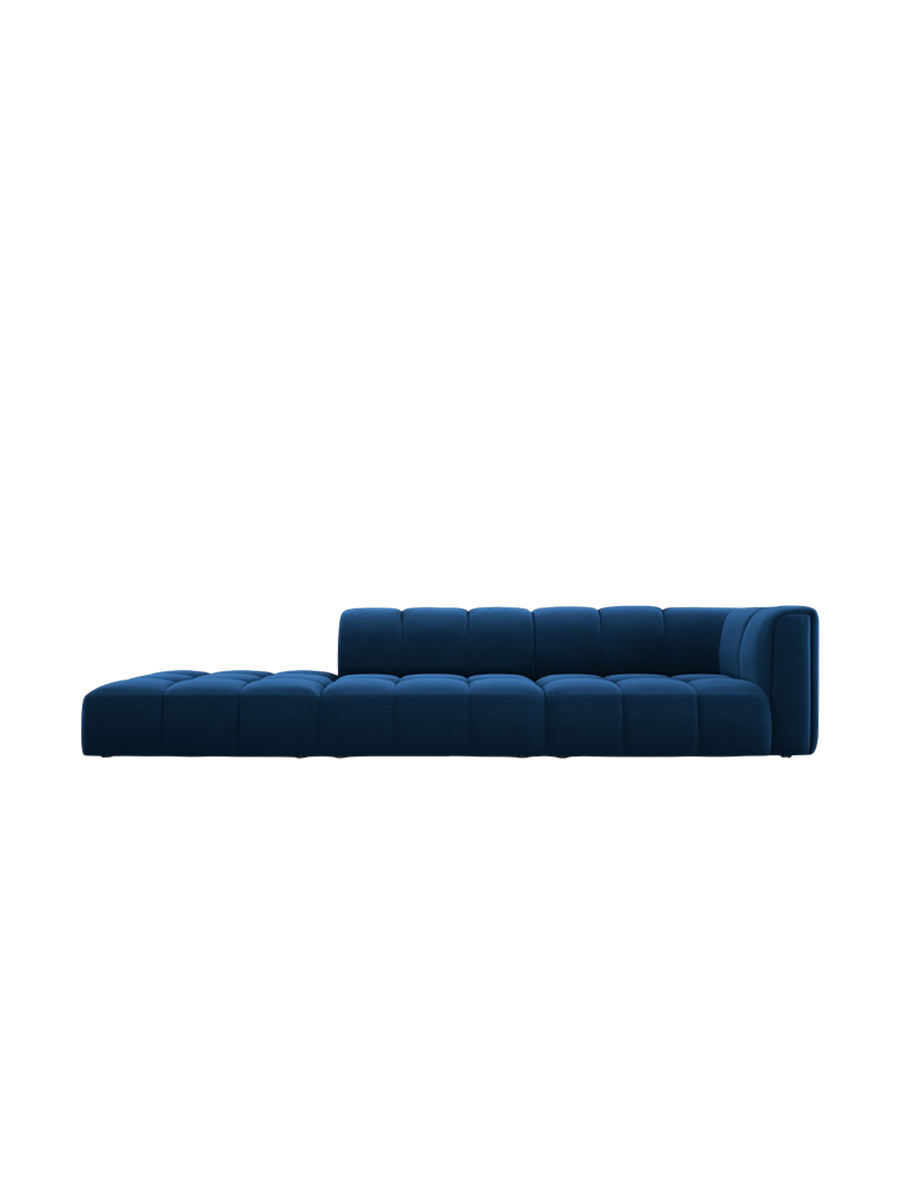 
4-Sitzer Design Sofa "Adams" mit Ottomane - Samt Königsblau / links