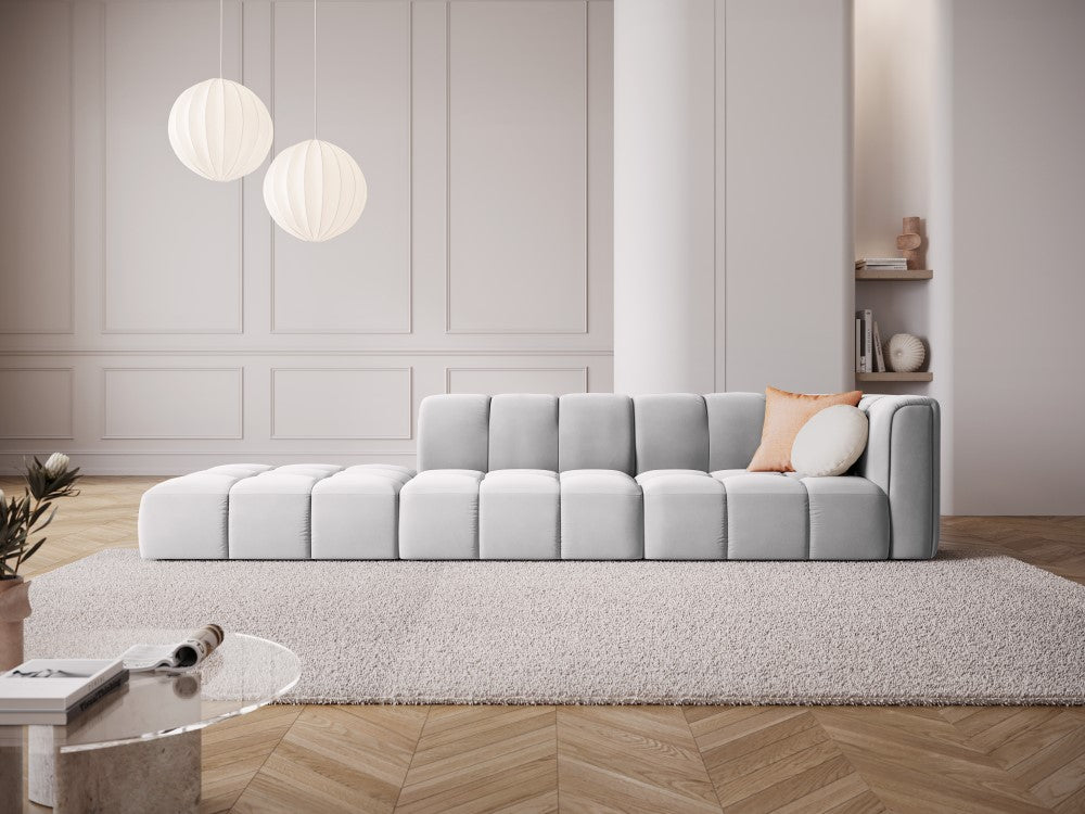 
4-Sitzer Design Sofa "Adams" mit Ottomane - Samt Silver / links