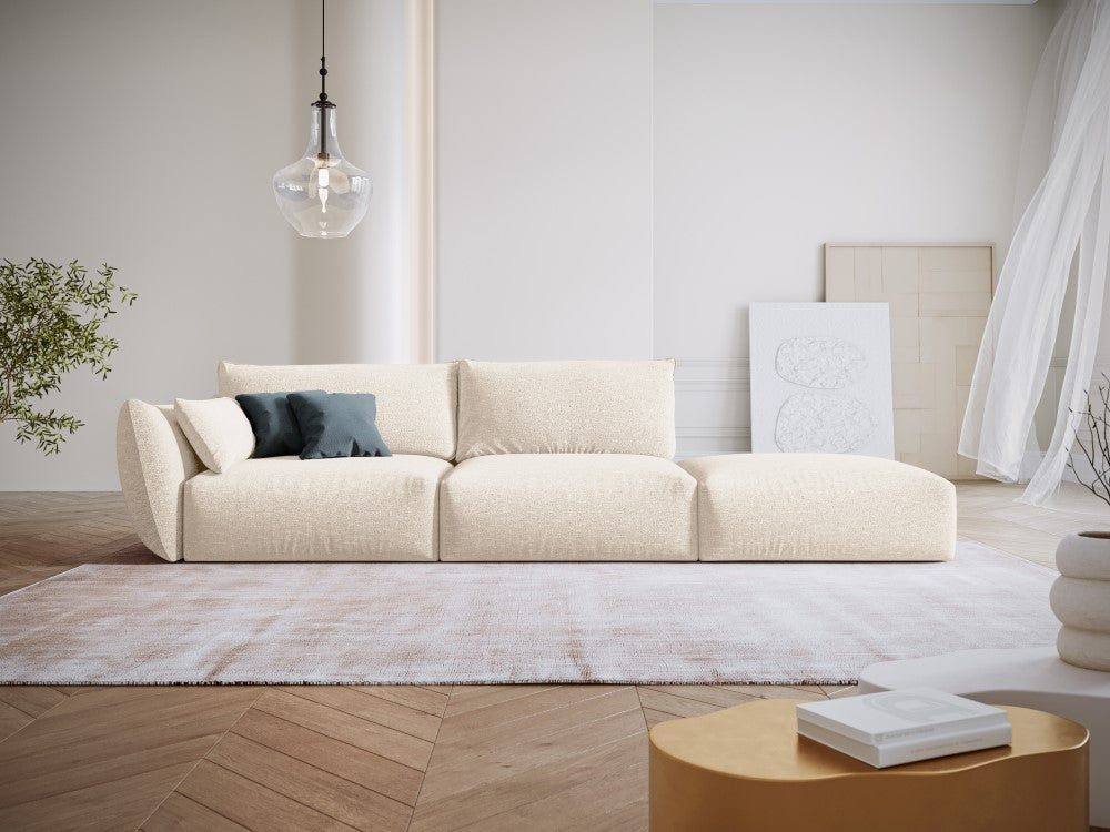 
Canapé design 4 places "Clau" avec ottomane - Chenille Beige Clair / Ottomane à droite