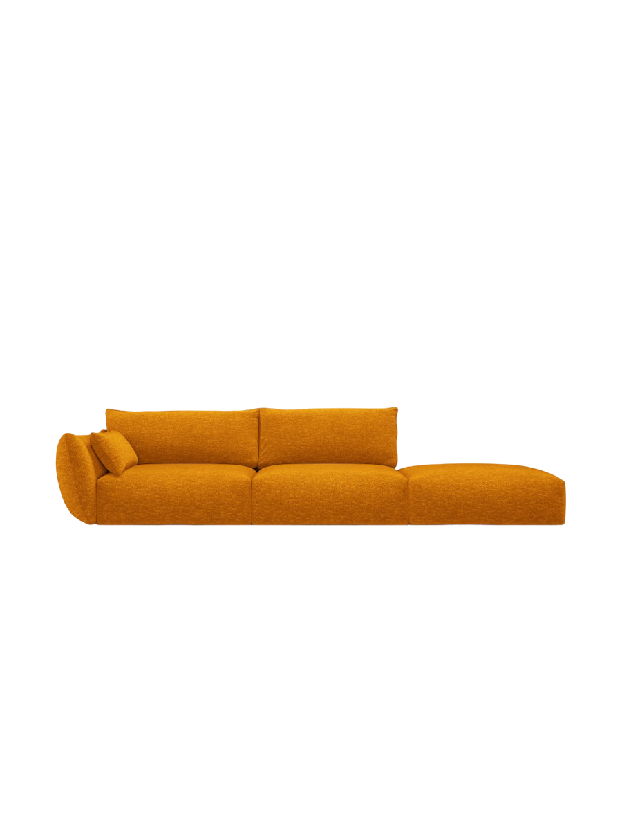 
Canapé design 4 places "Clau" avec ottomane - Chenille jaune moutarde / Ottomane à droite