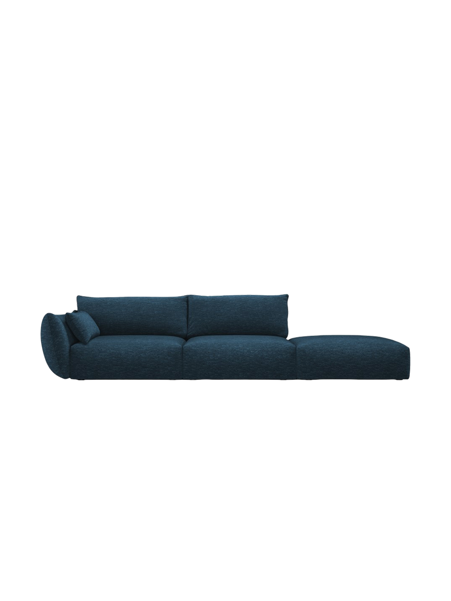 
Canapé design 4 places "Clau" avec ottomane - Chenille bleu roi / Ottomane à droite